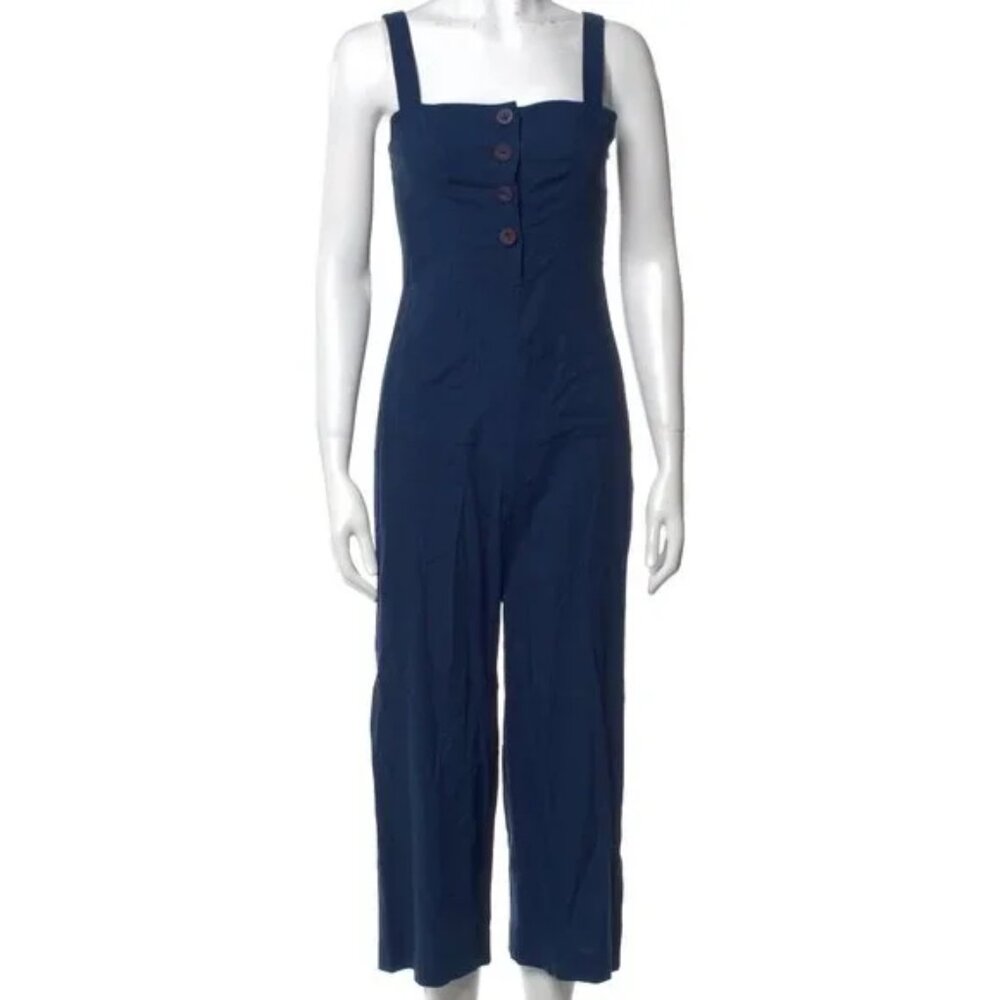 (SALE) STAUD Boats At The Dock Button Up Deep Blue Jumpsuit